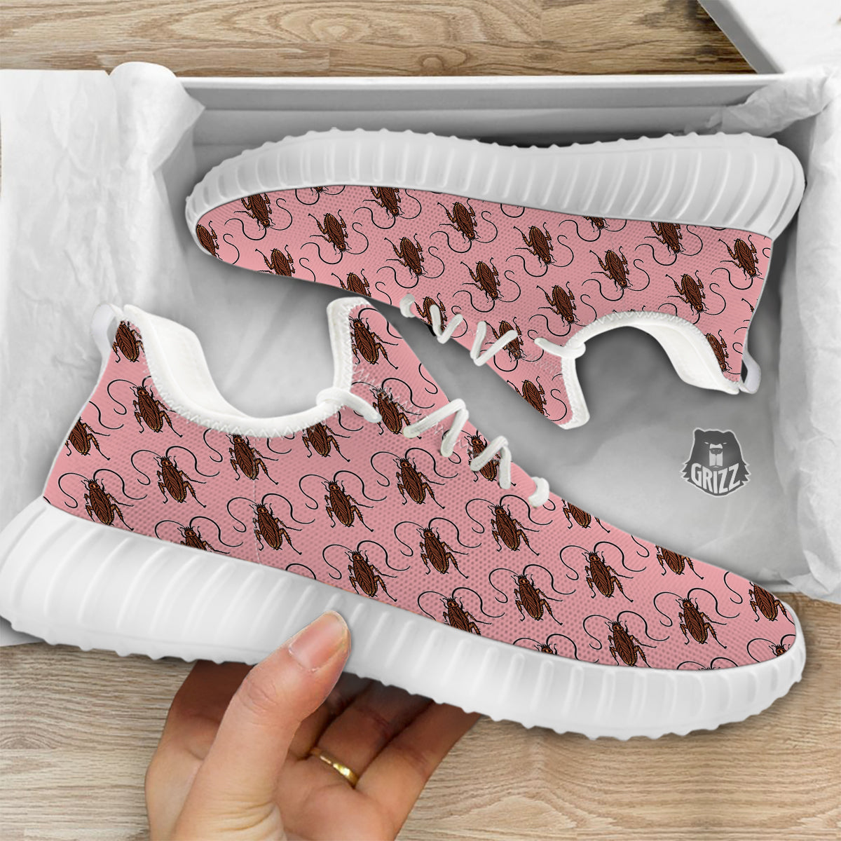 Cockroach Pink Print Pattern White Walking Shoes-grizzshop