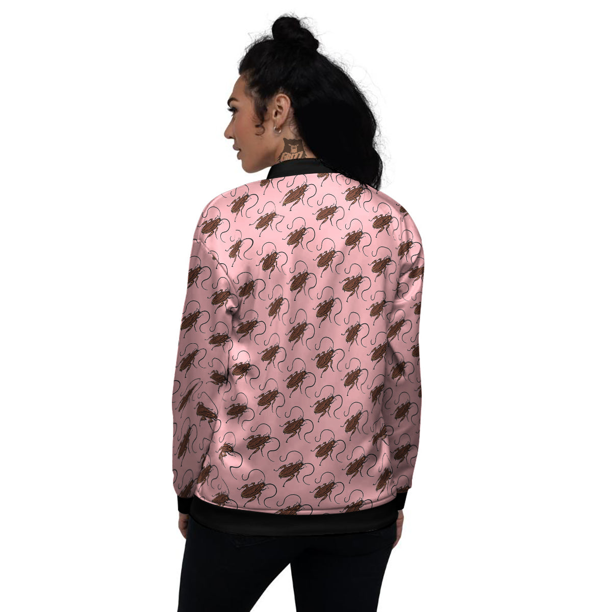 Cockroach Pink Print Pattern Women's Bomber Jacket-grizzshop