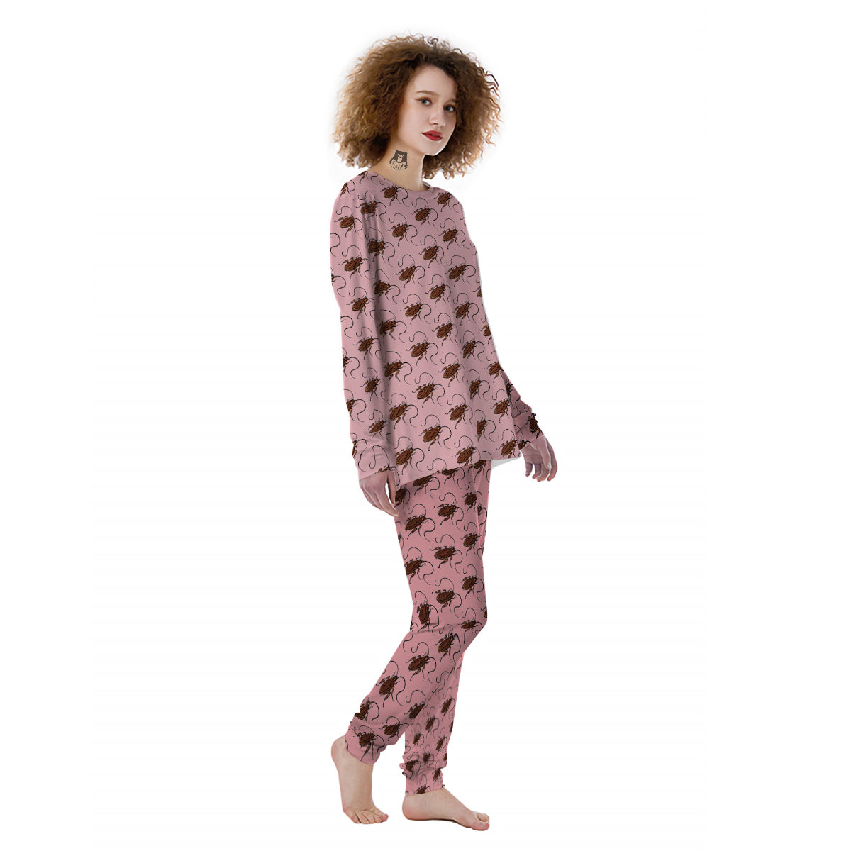 Cockroach Pink Print Pattern Women's Pajamas-grizzshop