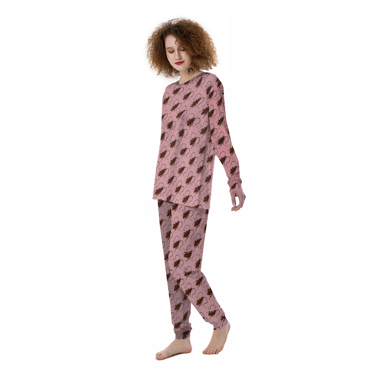Cockroach Pink Print Pattern Women's Pajamas-grizzshop