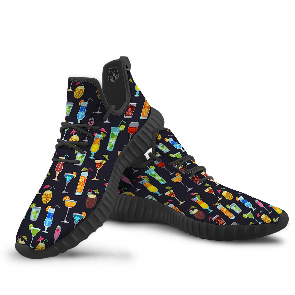 Cocktail Exotic Print Pattern Black Walking Shoes-grizzshop