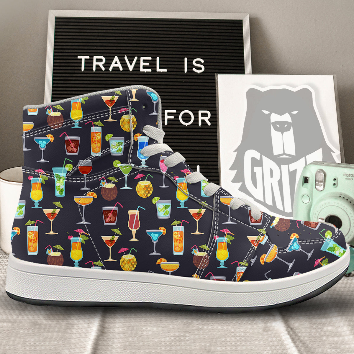Cocktail Exotic Print Pattern High Top Sneakers-grizzshop