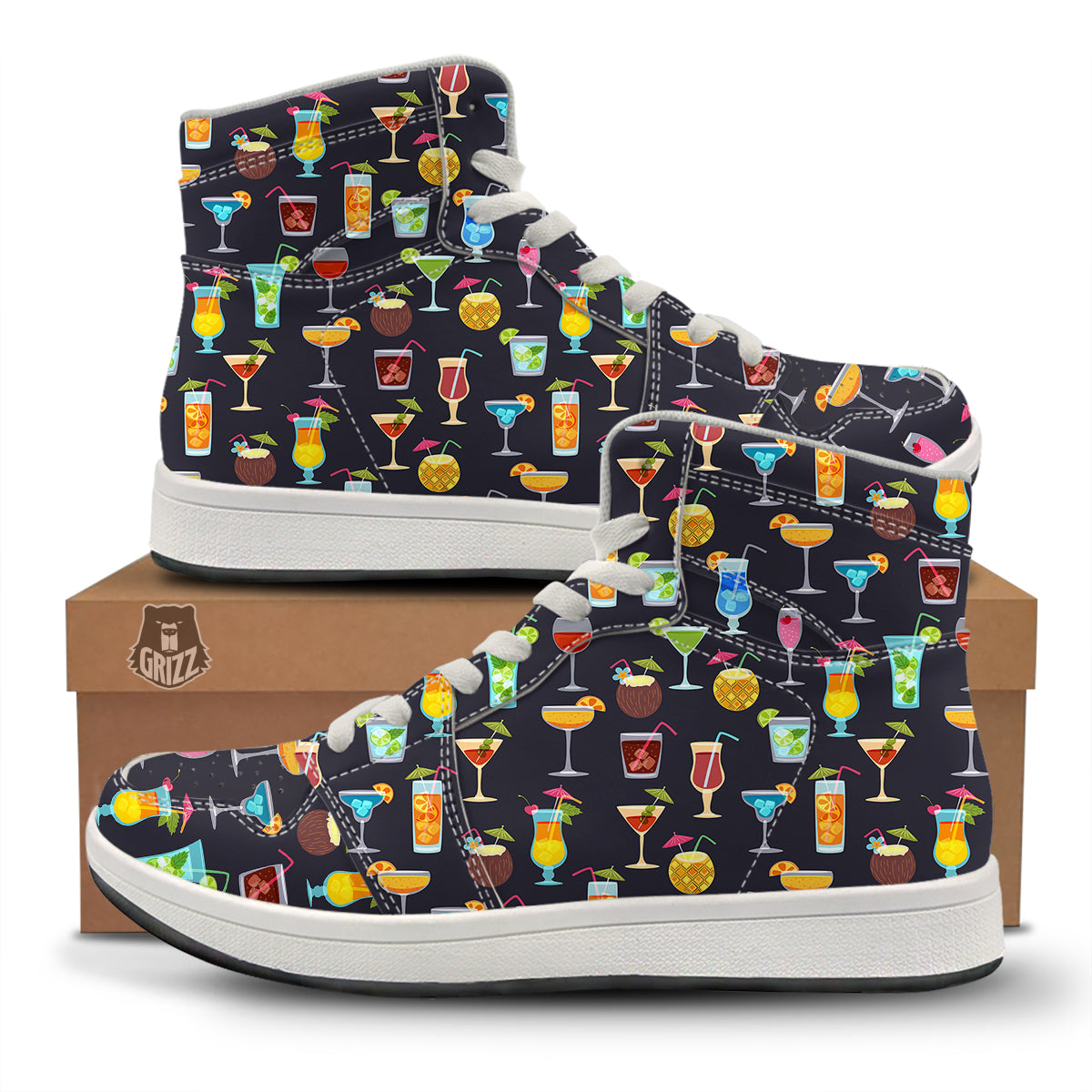 Cocktail Exotic Print Pattern High Top Sneakers-grizzshop