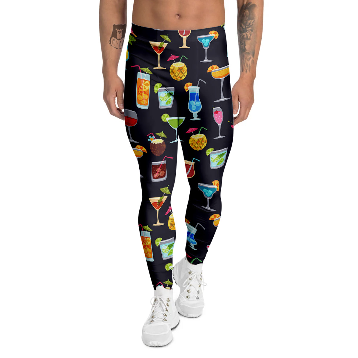 Cocktail Exotic Print Pattern Men's Leggings-grizzshop