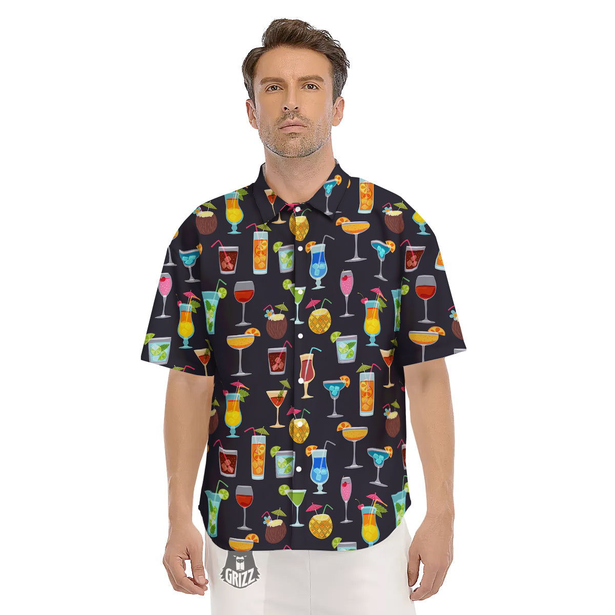 Cocktail Exotic Print Pattern Men's Short Sleeve Shirts-grizzshop