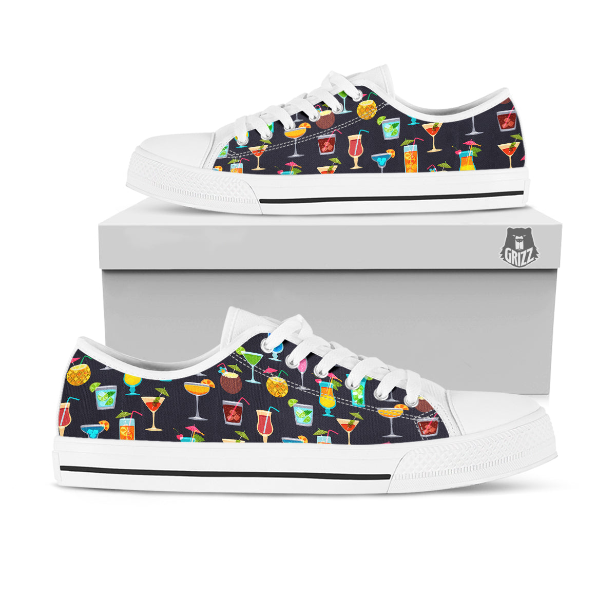 Cocktail Exotic Print Pattern White Low Top Shoes-grizzshop