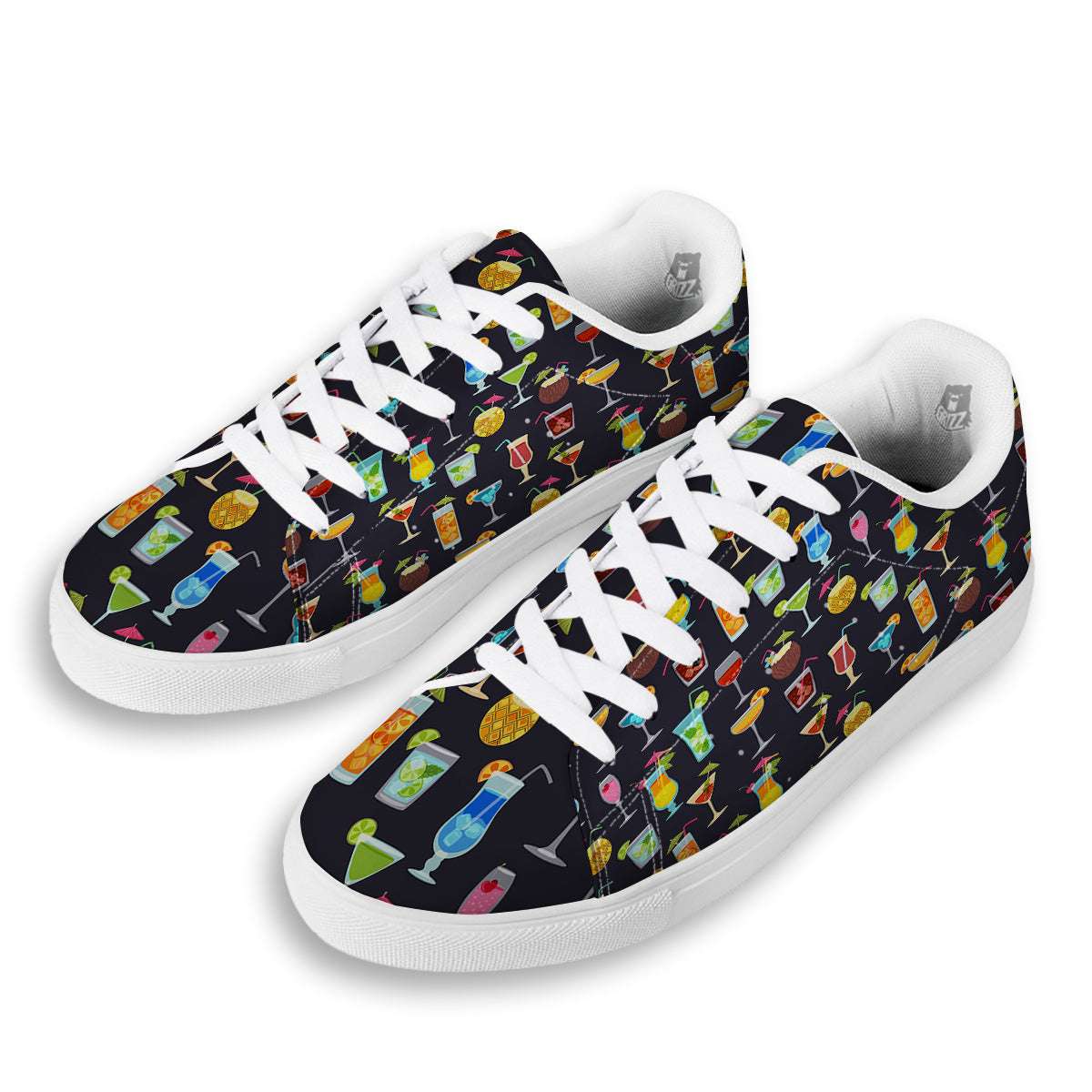 Cocktail Exotic Print Pattern White Low Top Sneakers-grizzshop