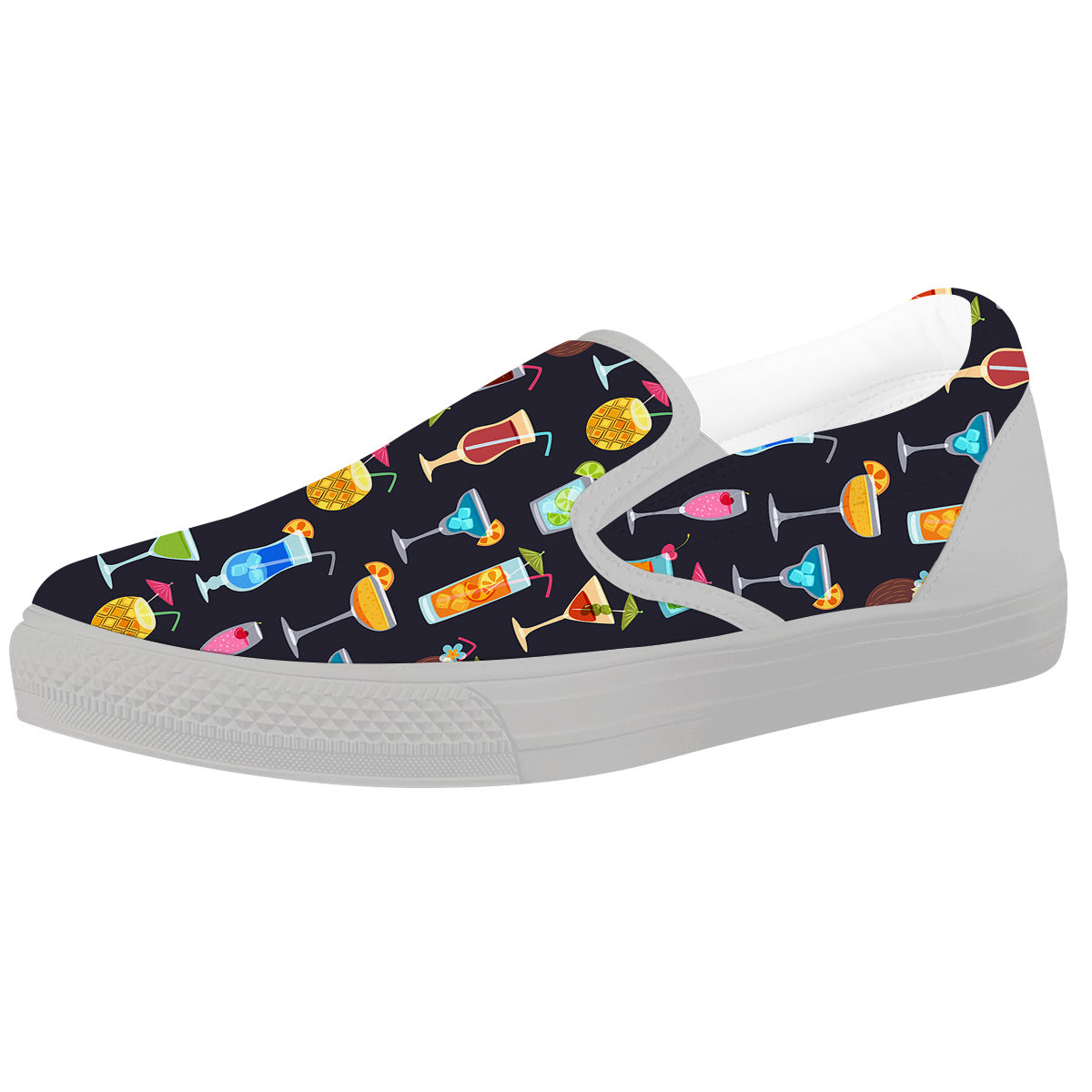 Cocktail Exotic Print Pattern White Slip On Shoes-grizzshop
