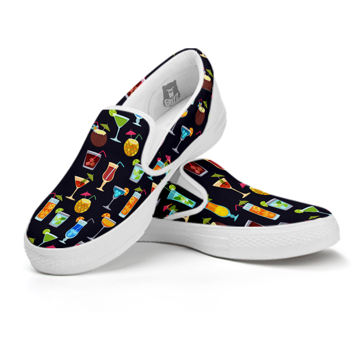 Cocktail Exotic Print Pattern White Slip On Shoes-grizzshop