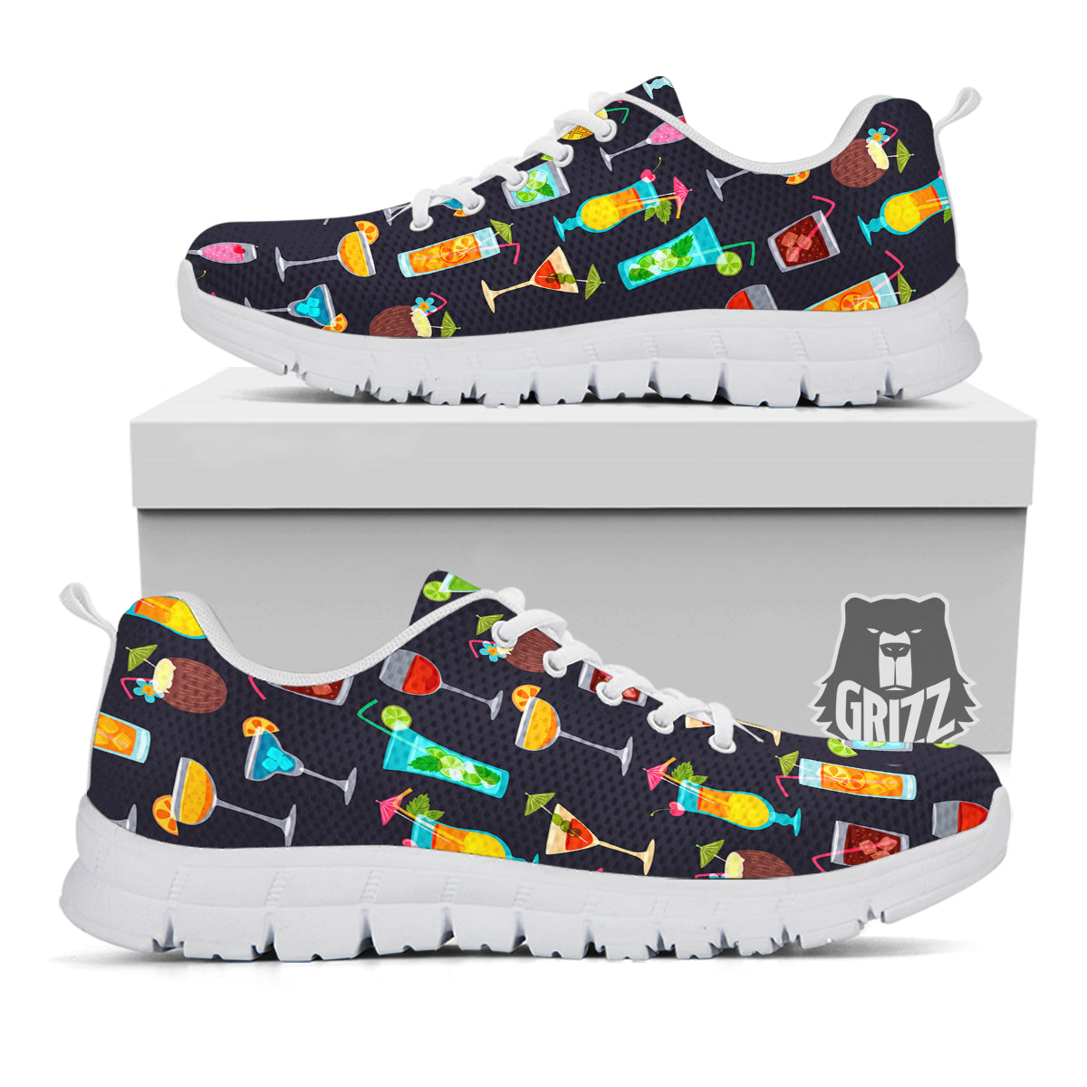 Cocktail Exotic Print Pattern White Sneaker-grizzshop