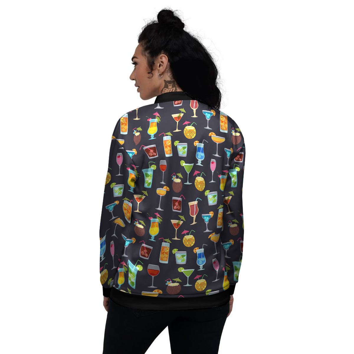 Cocktail Exotic Print Pattern Women's Bomber Jacket-grizzshop