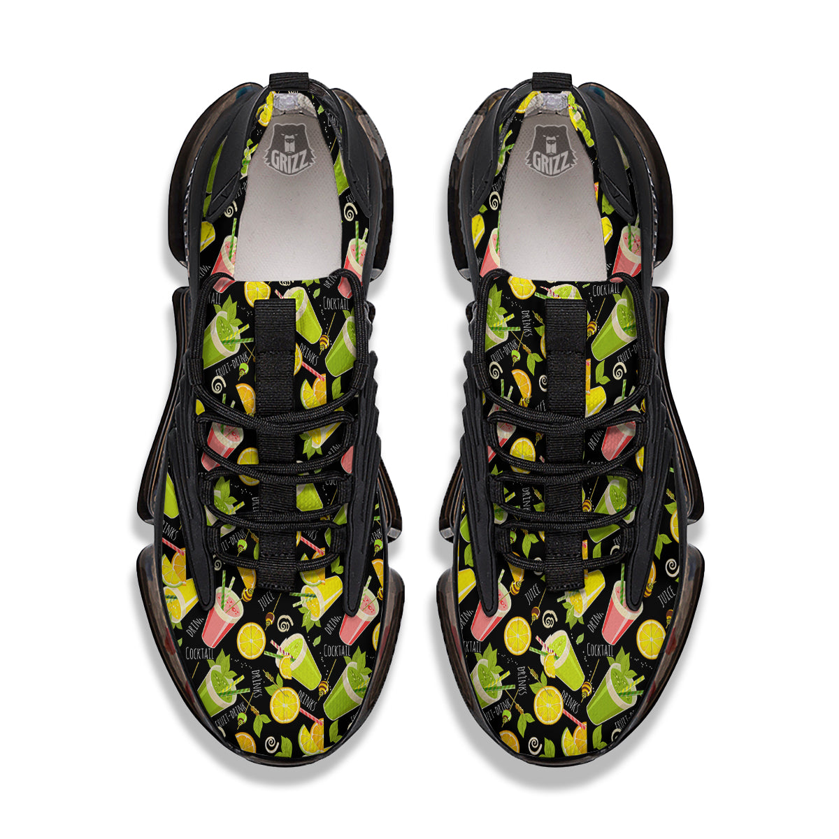 Cocktail Lemon Print Pattern Black Gym Shoes-grizzshop