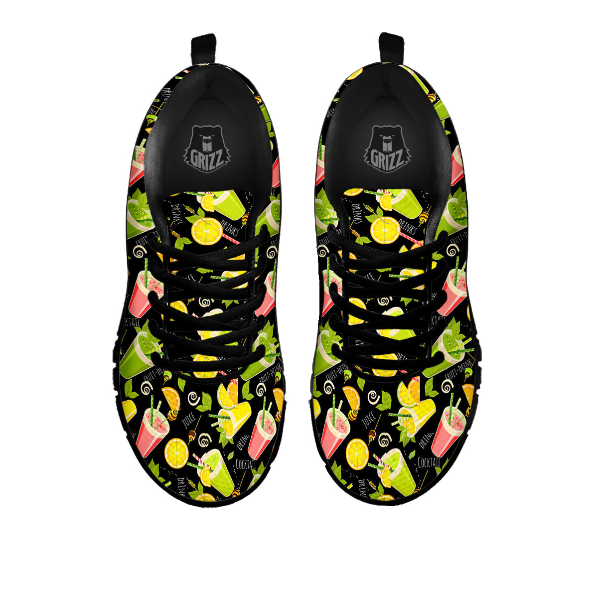 Cocktail Lemon Print Pattern Black Sneaker-grizzshop