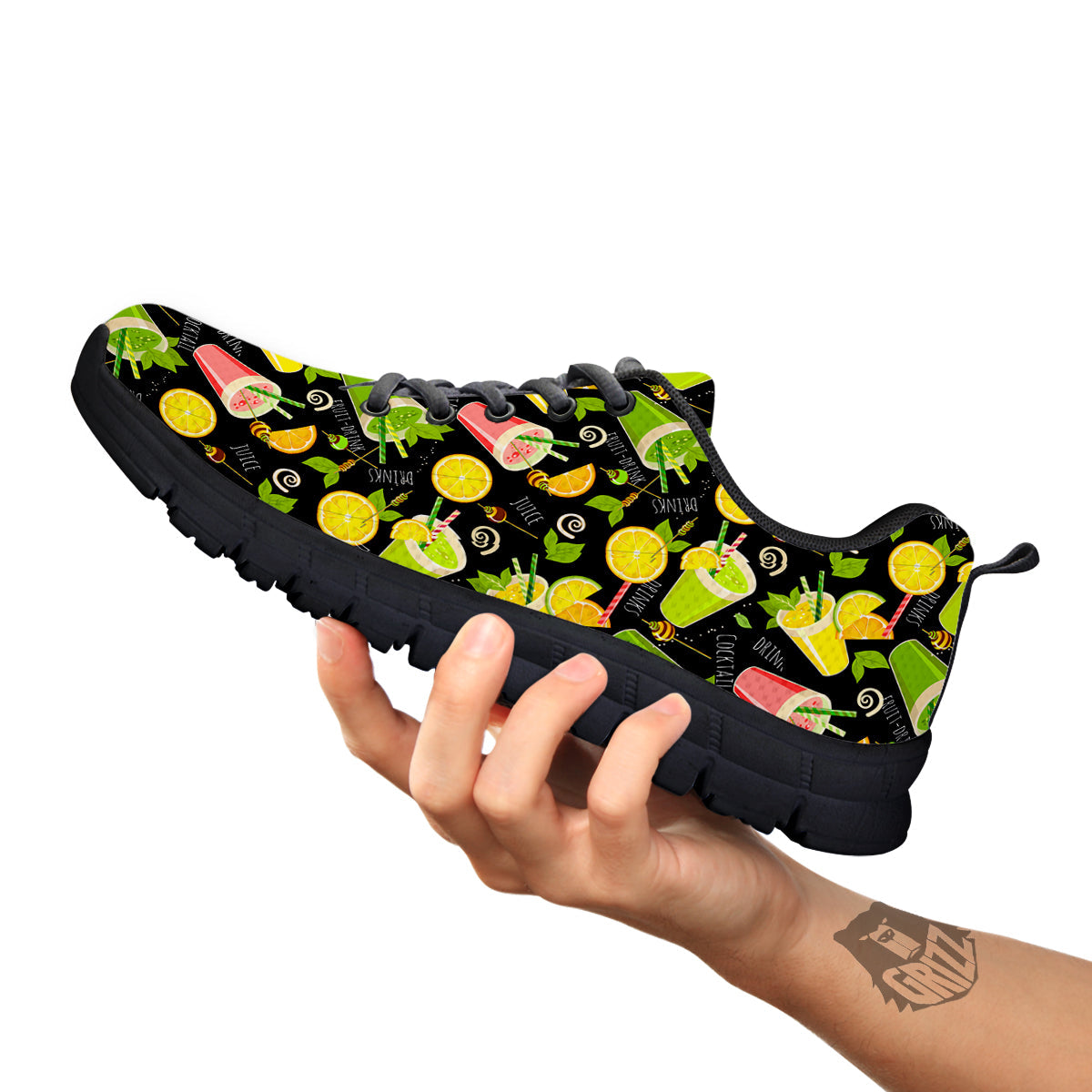 Cocktail Lemon Print Pattern Black Sneaker-grizzshop