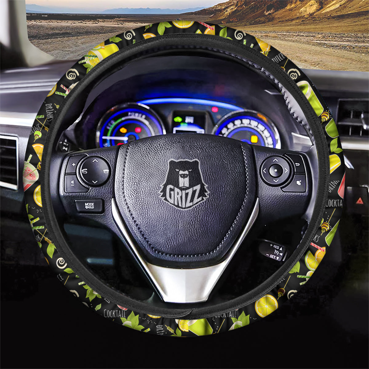 Cocktail Lemon Print Pattern Car Steering Wheel Cover-grizzshop