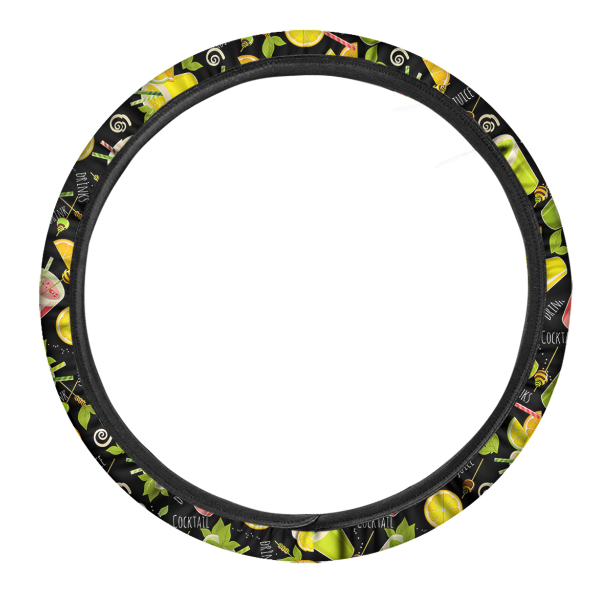Cocktail Lemon Print Pattern Car Steering Wheel Cover-grizzshop