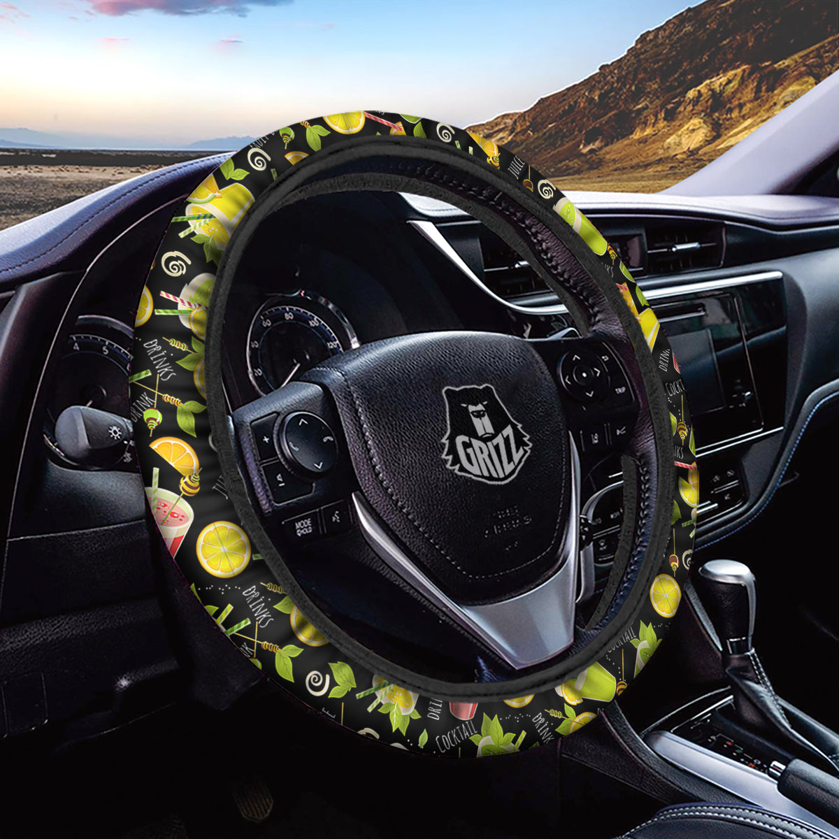 Cocktail Lemon Print Pattern Car Steering Wheel Cover-grizzshop