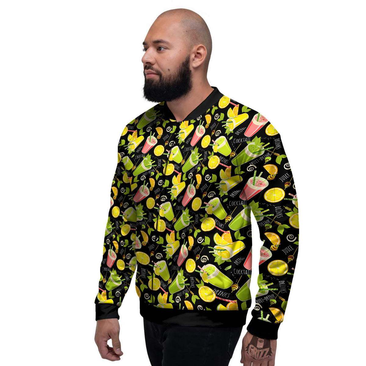 Cocktail Lemon Print Pattern Men's Bomber Jacket-grizzshop