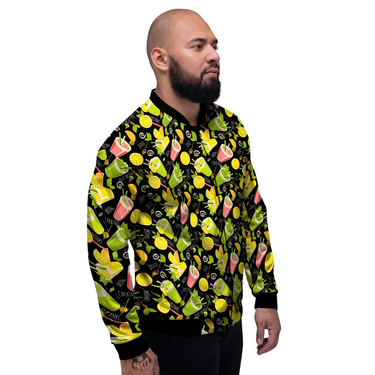 Cocktail Lemon Print Pattern Men's Bomber Jacket-grizzshop