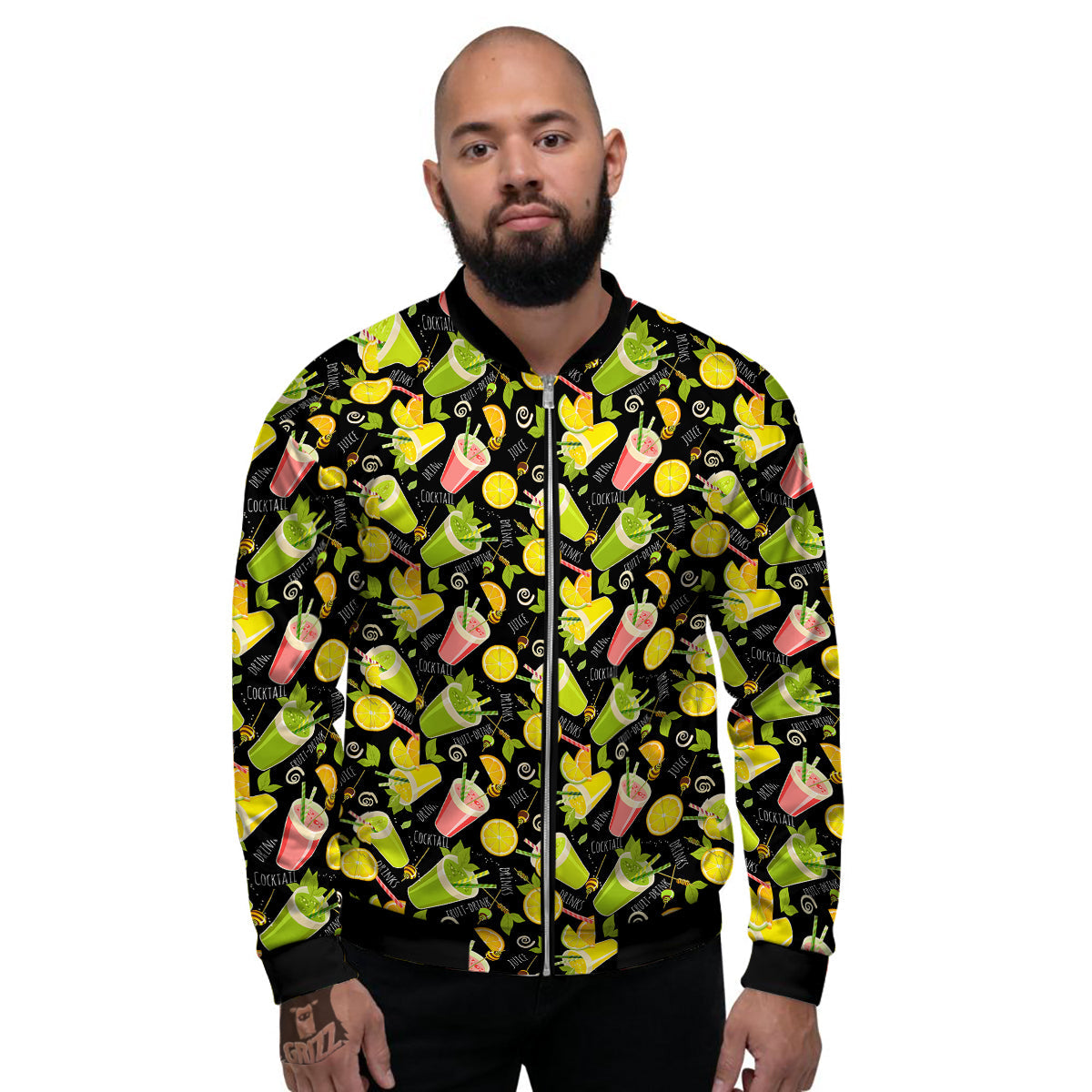 Cocktail Lemon Print Pattern Men's Bomber Jacket-grizzshop