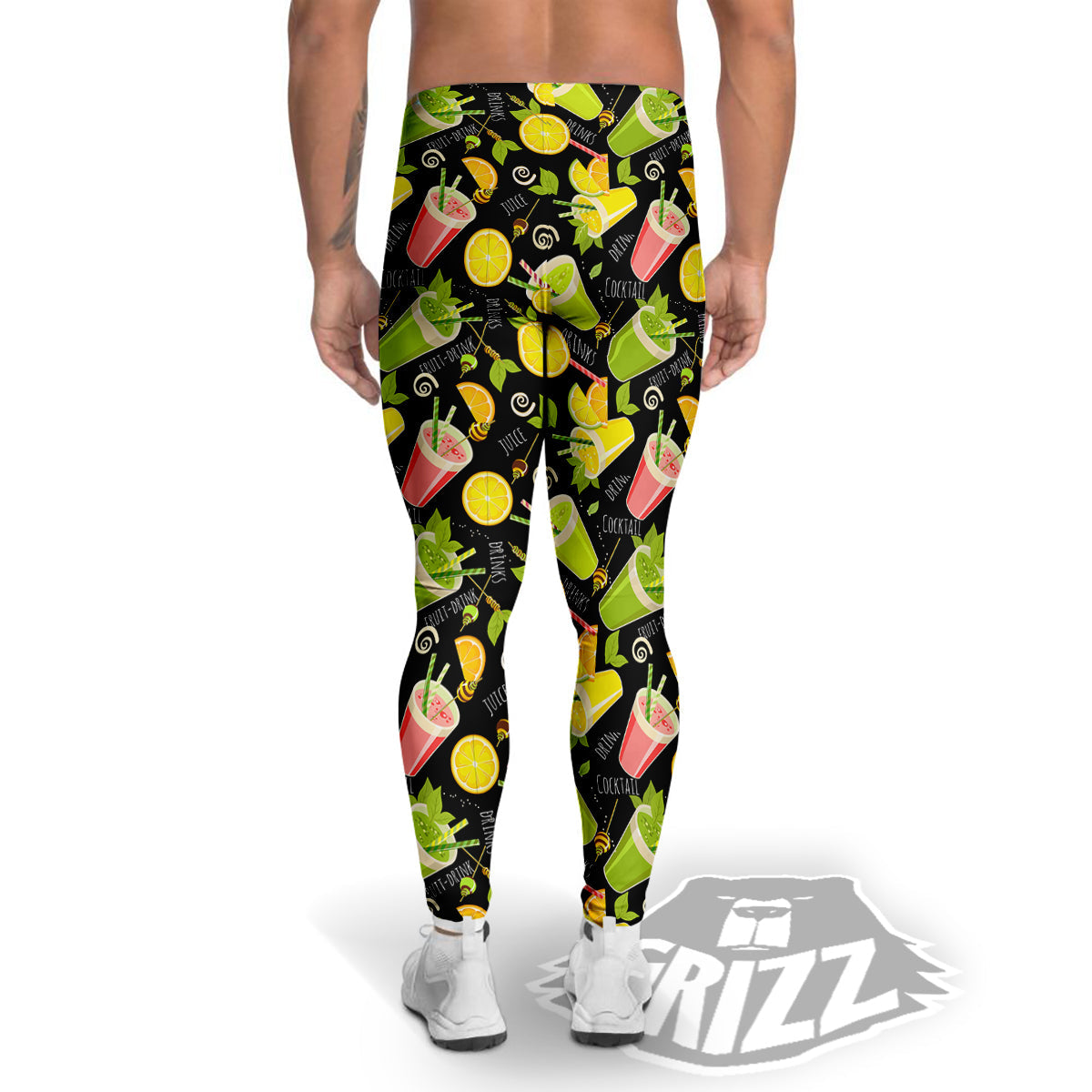 Cocktail Lemon Print Pattern Men's Leggings-grizzshop