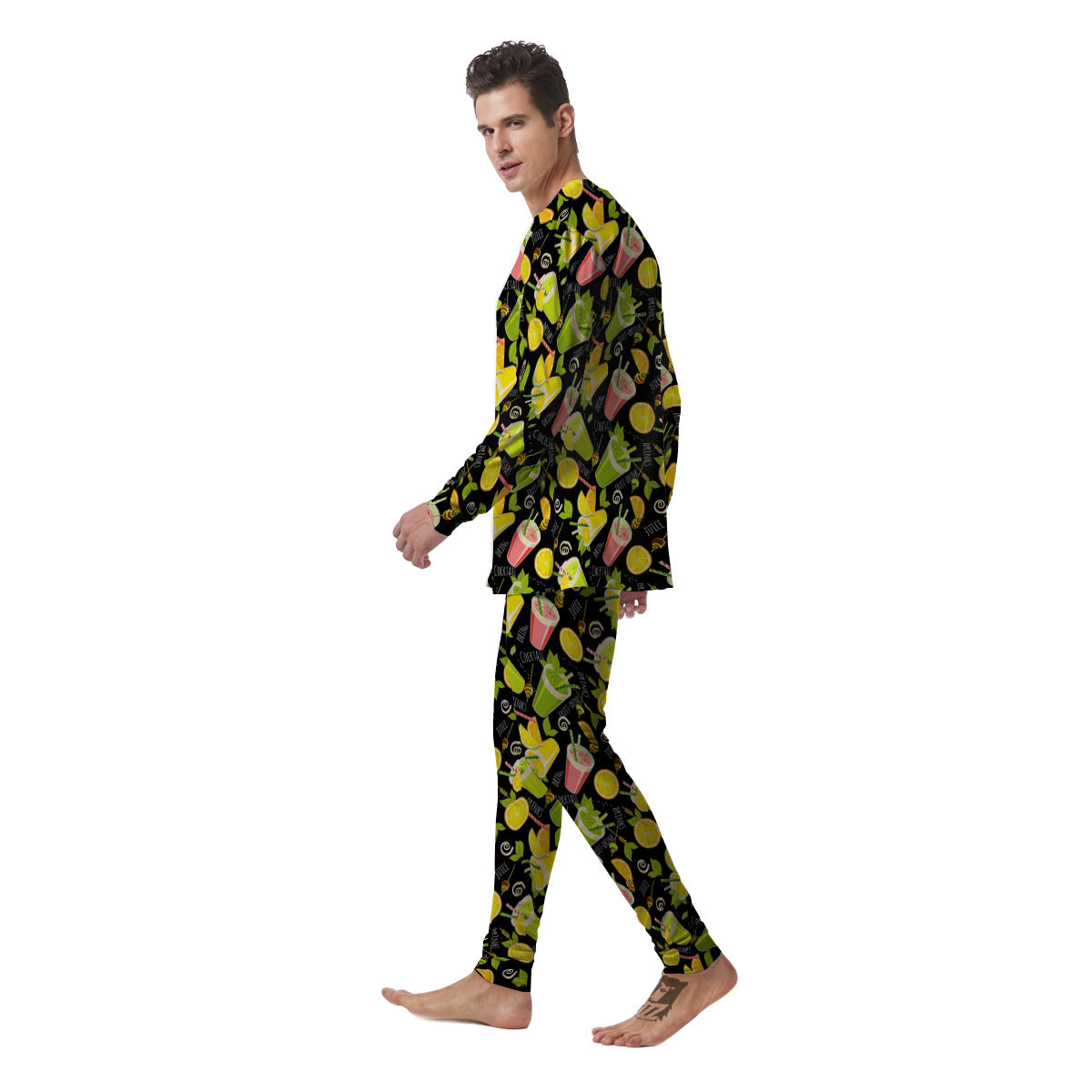 Cocktail Lemon Print Pattern Men's Pajamas-grizzshop