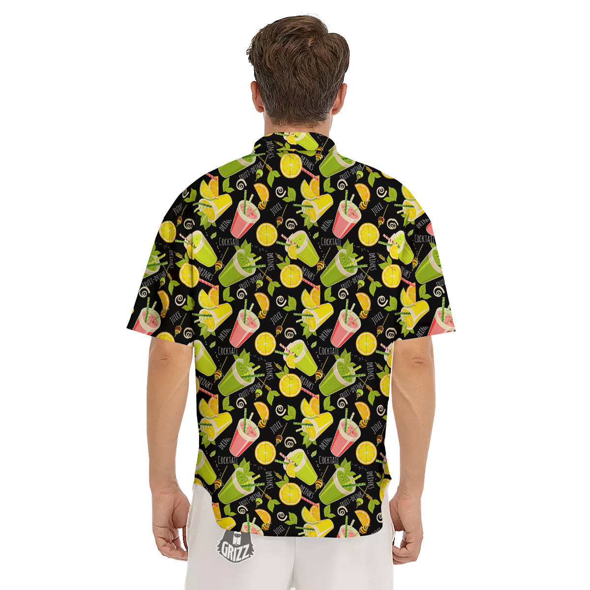 Cocktail Lemon Print Pattern Men's Short Sleeve Shirts-grizzshop