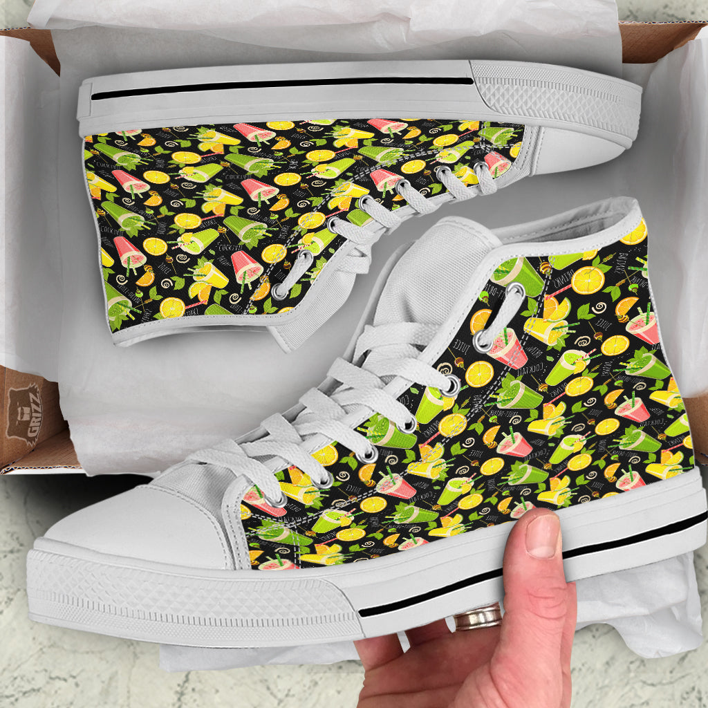 Cocktail Lemon Print Pattern White High Top Shoes-grizzshop