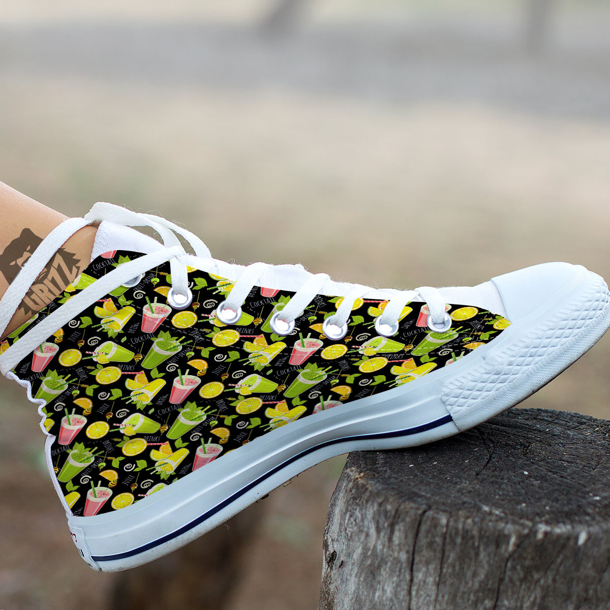 Cocktail Lemon Print Pattern White High Top Shoes-grizzshop