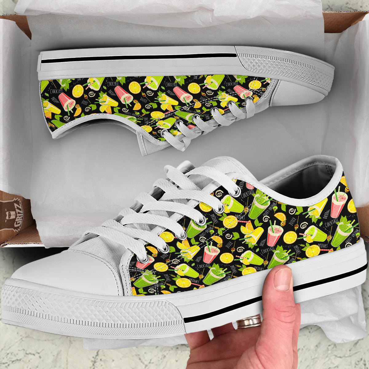 Cocktail Lemon Print Pattern White Low Top Shoes-grizzshop