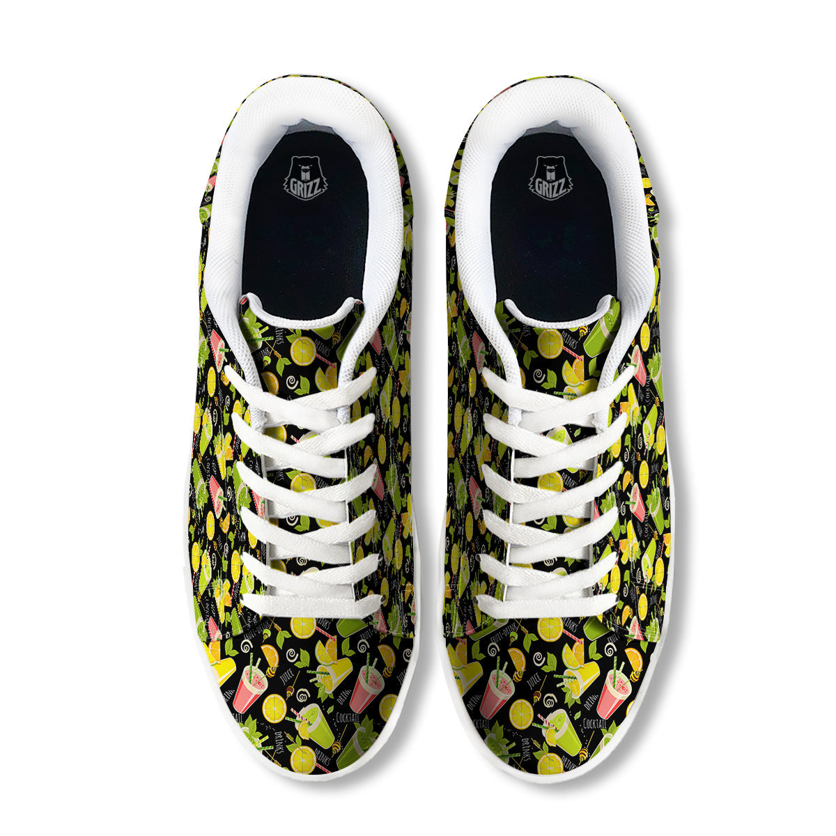 Cocktail Lemon Print Pattern White Low Top Sneakers-grizzshop