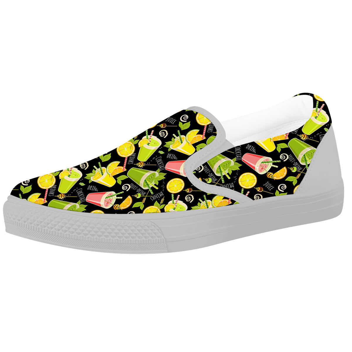 Cocktail Lemon Print Pattern White Slip On Shoes-grizzshop