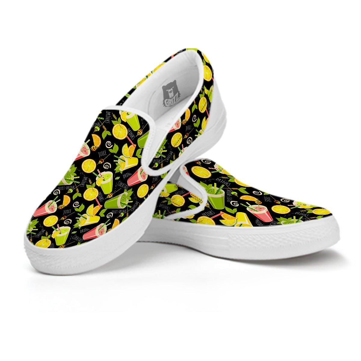 Cocktail Lemon Print Pattern White Slip On Shoes-grizzshop