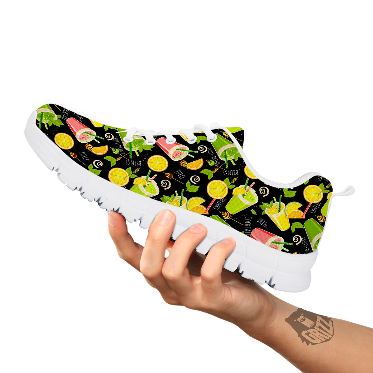 Cocktail Lemon Print Pattern White Sneaker-grizzshop