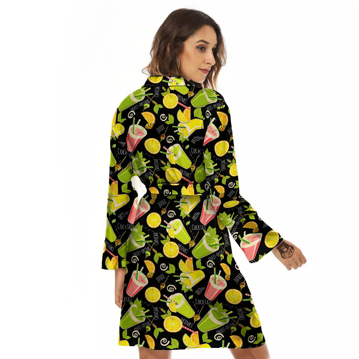 Cocktail Lemon Print Pattern Women's Robe-grizzshop