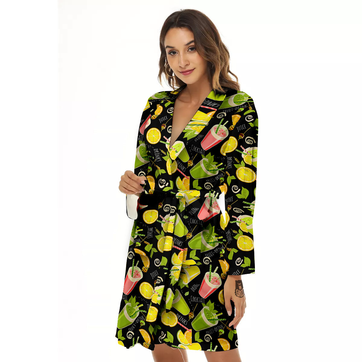 Cocktail Lemon Print Pattern Women's Robe-grizzshop