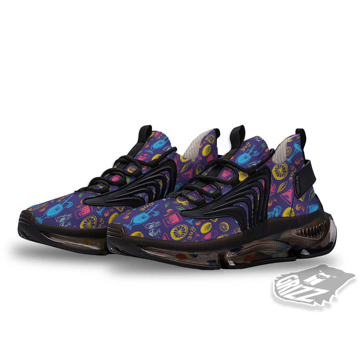 Cocktail Watercolor Print Pattern Black Gym Shoes-grizzshop