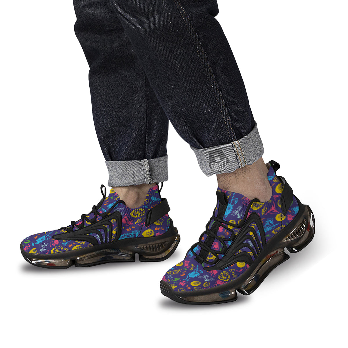 Cocktail Watercolor Print Pattern Black Gym Shoes-grizzshop