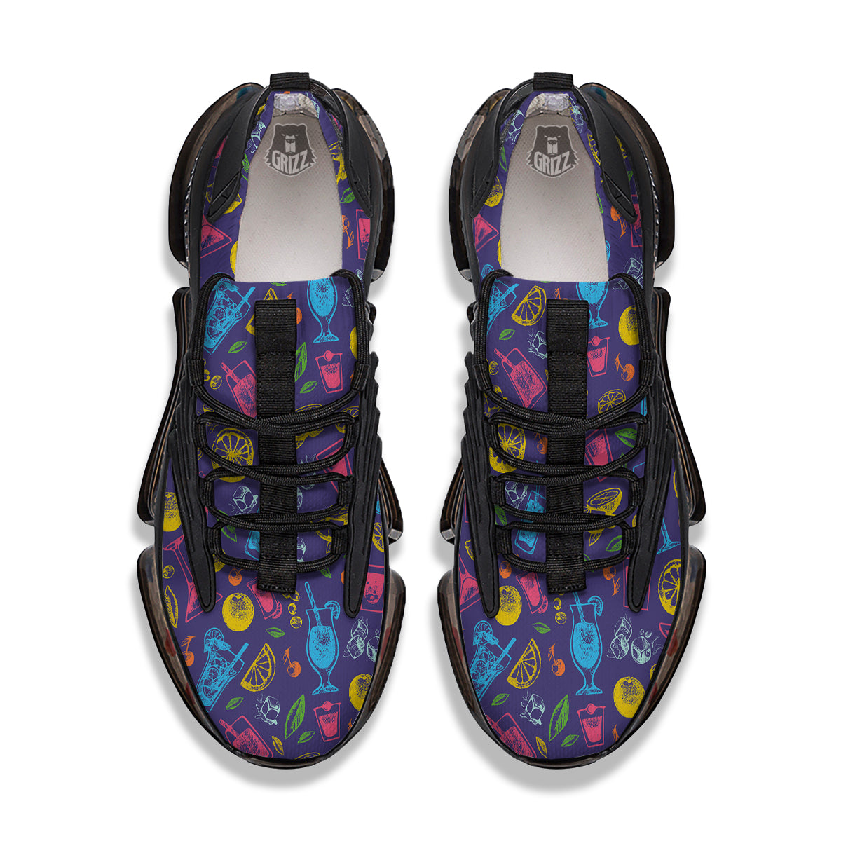 Cocktail Watercolor Print Pattern Black Gym Shoes-grizzshop