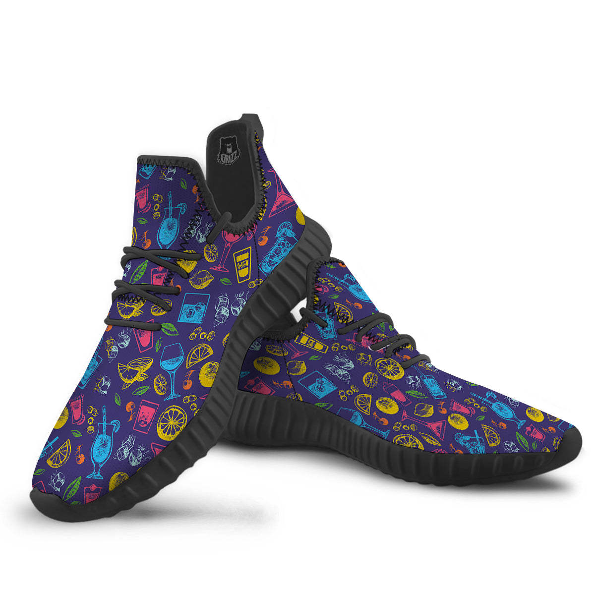 Cocktail Watercolor Print Pattern Black Walking Shoes-grizzshop