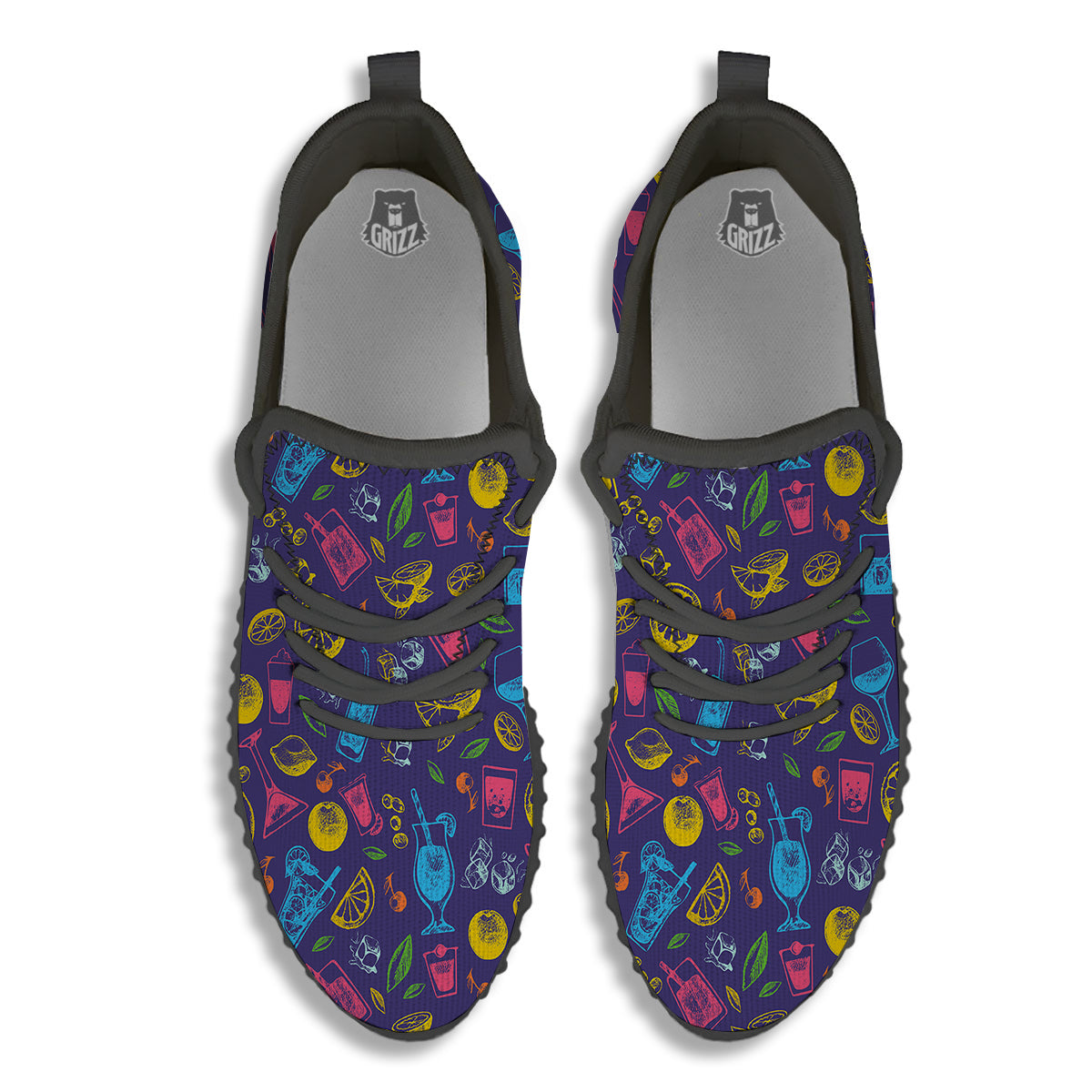 Cocktail Watercolor Print Pattern Black Walking Shoes-grizzshop