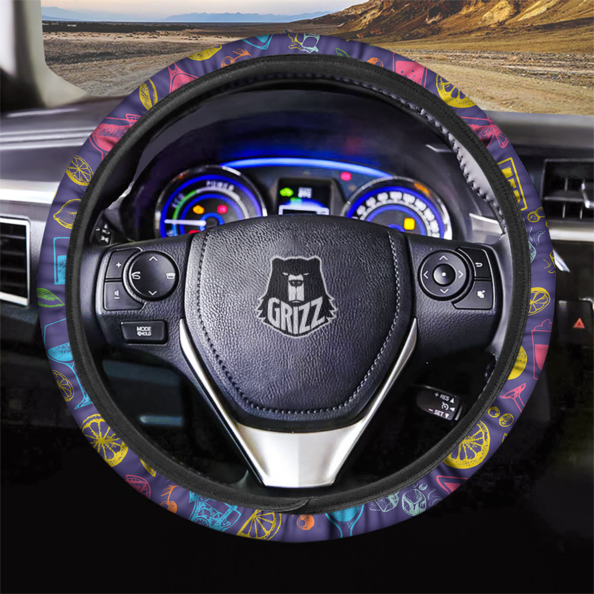 Cocktail Watercolor Print Pattern Car Steering Wheel Cover-grizzshop