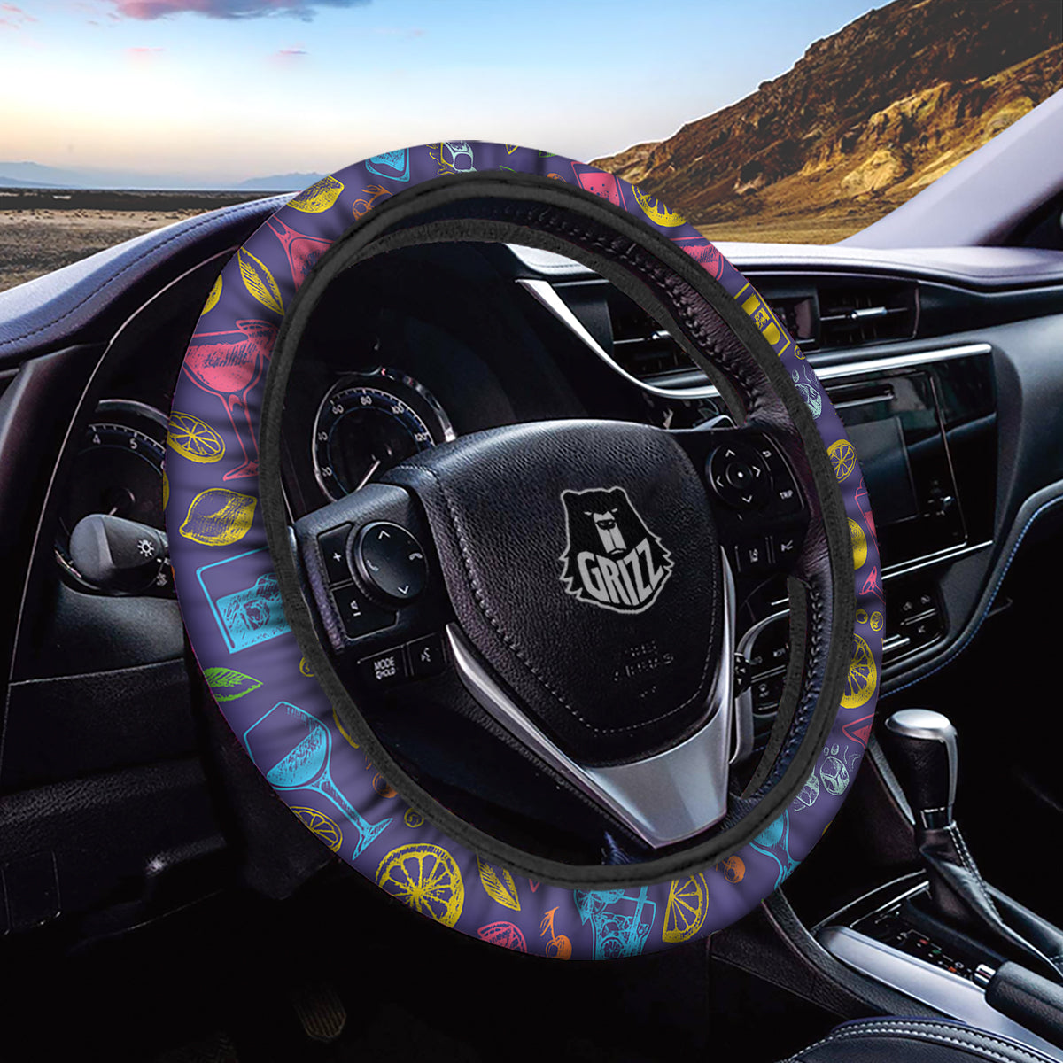 Cocktail Watercolor Print Pattern Car Steering Wheel Cover-grizzshop