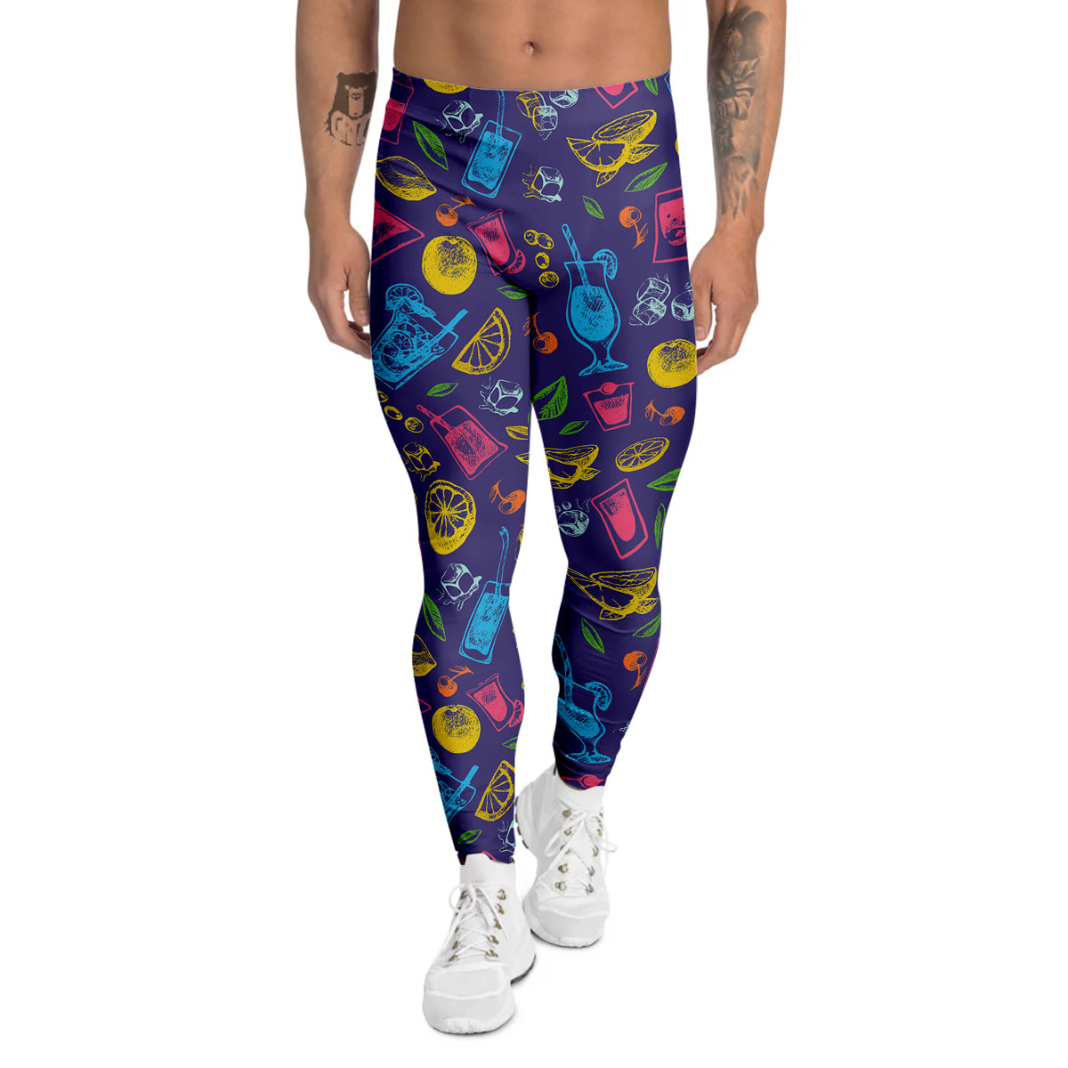 Cocktail Watercolor Print Pattern Men's Leggings-grizzshop