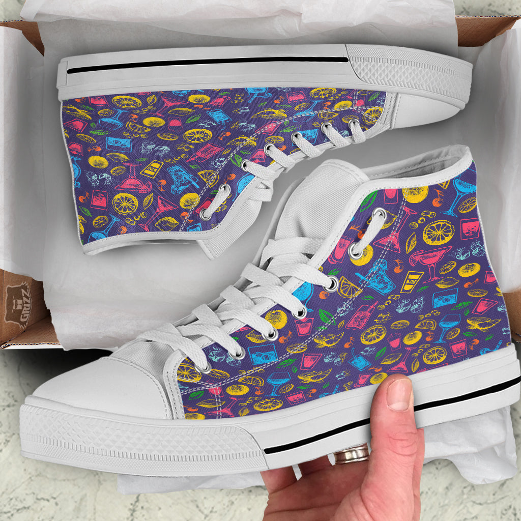 Cocktail Watercolor Print Pattern White High Top Shoes-grizzshop
