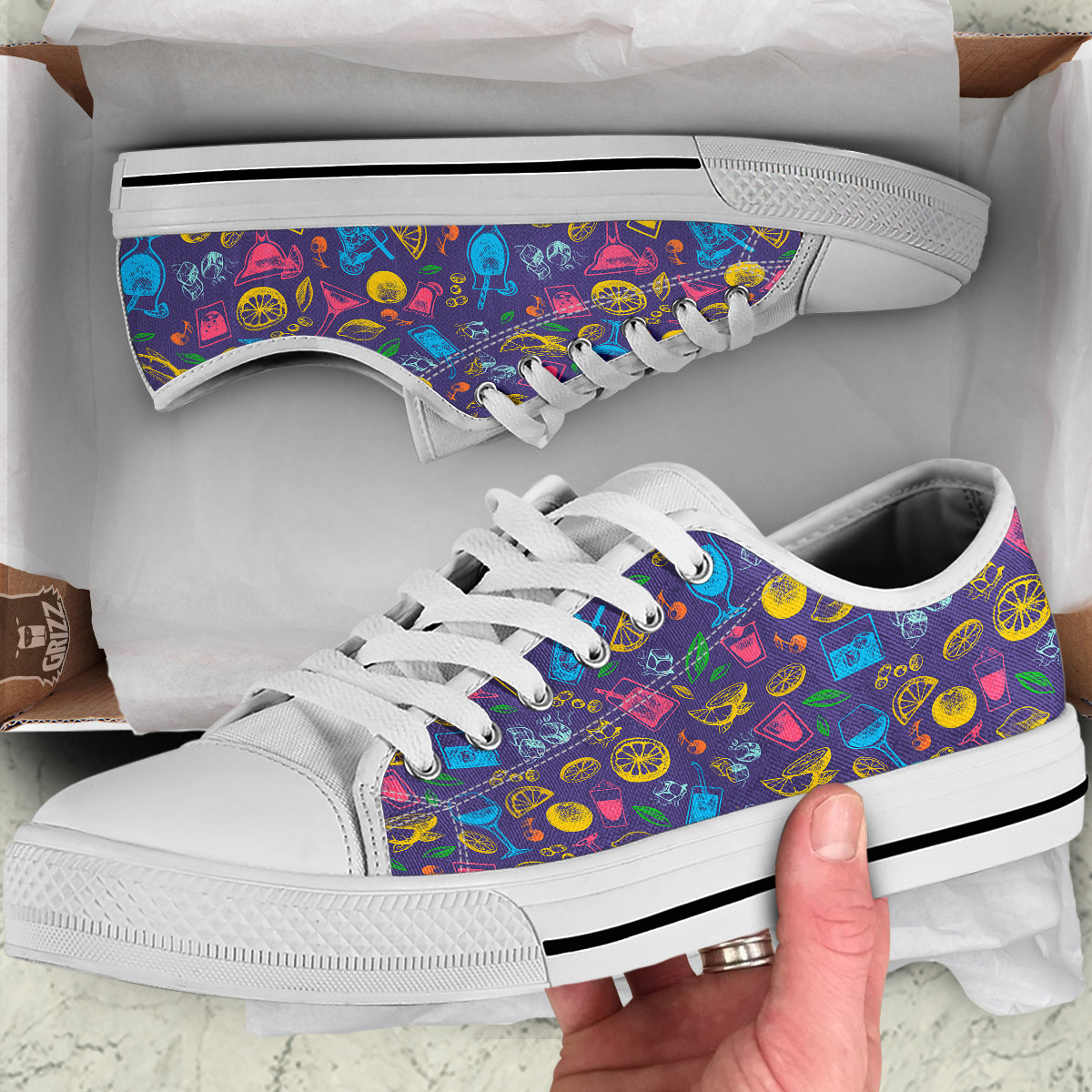 Cocktail Watercolor Print Pattern White Low Top Shoes-grizzshop