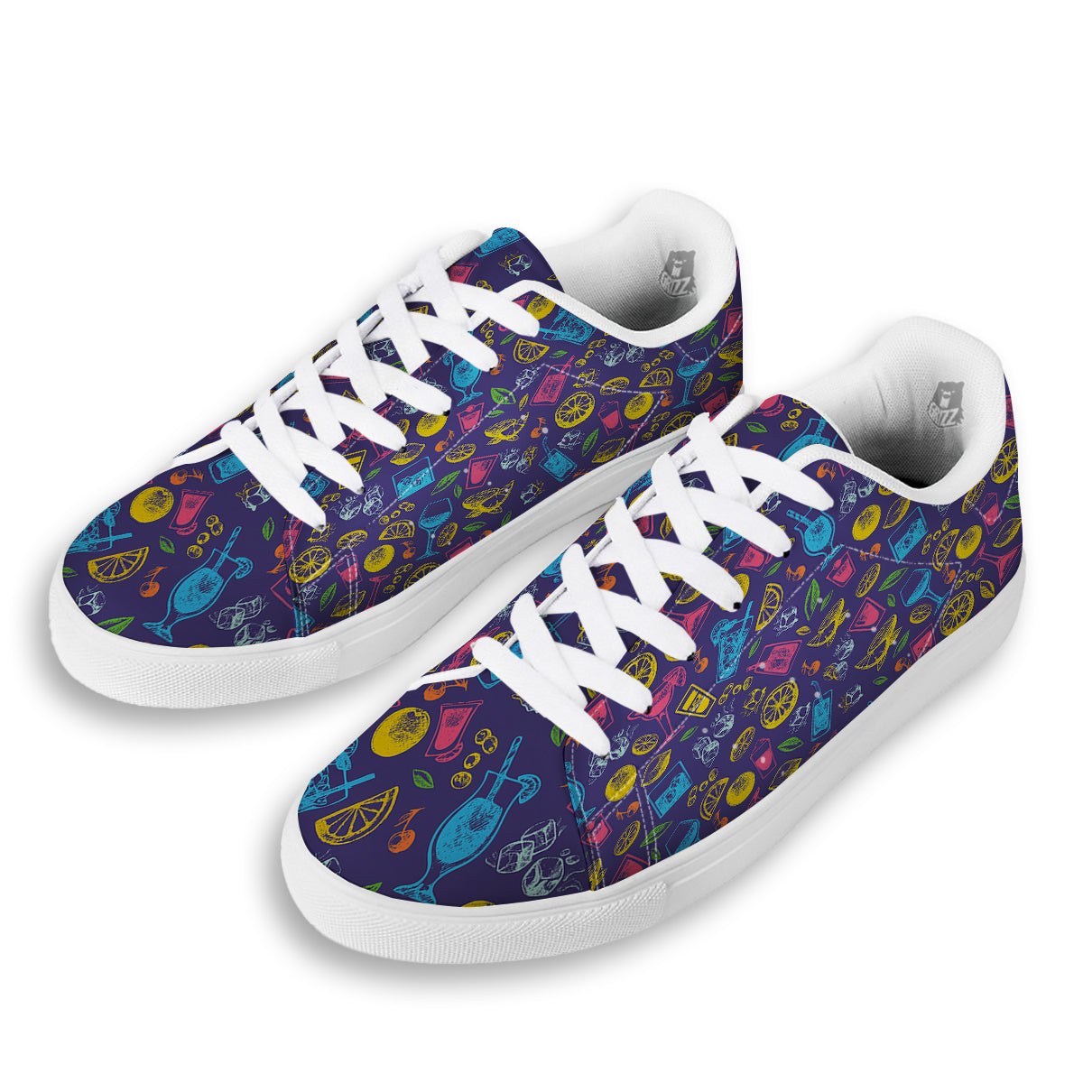 Cocktail Watercolor Print Pattern White Low Top Sneakers-grizzshop