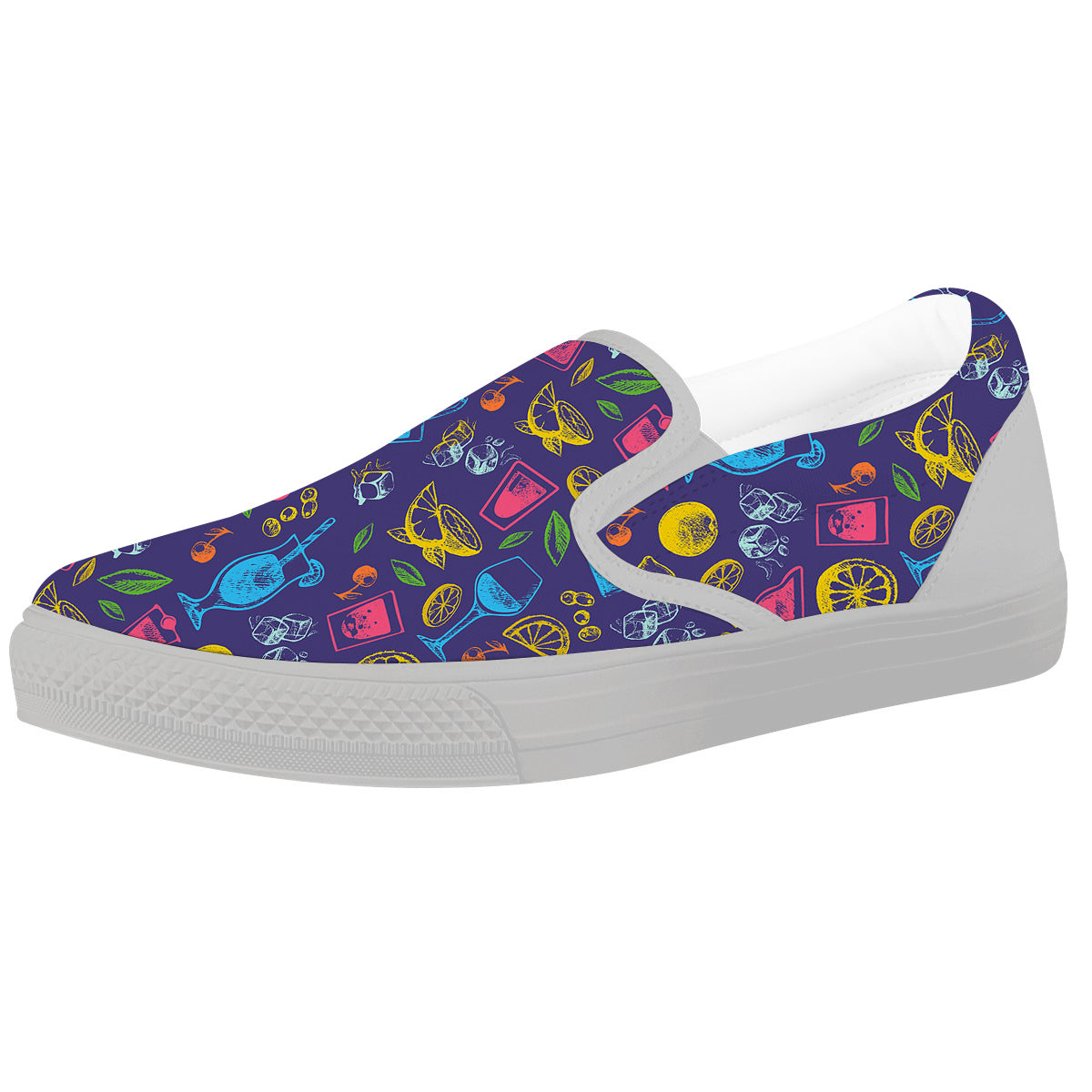 Cocktail Watercolor Print Pattern White Slip On Shoes-grizzshop