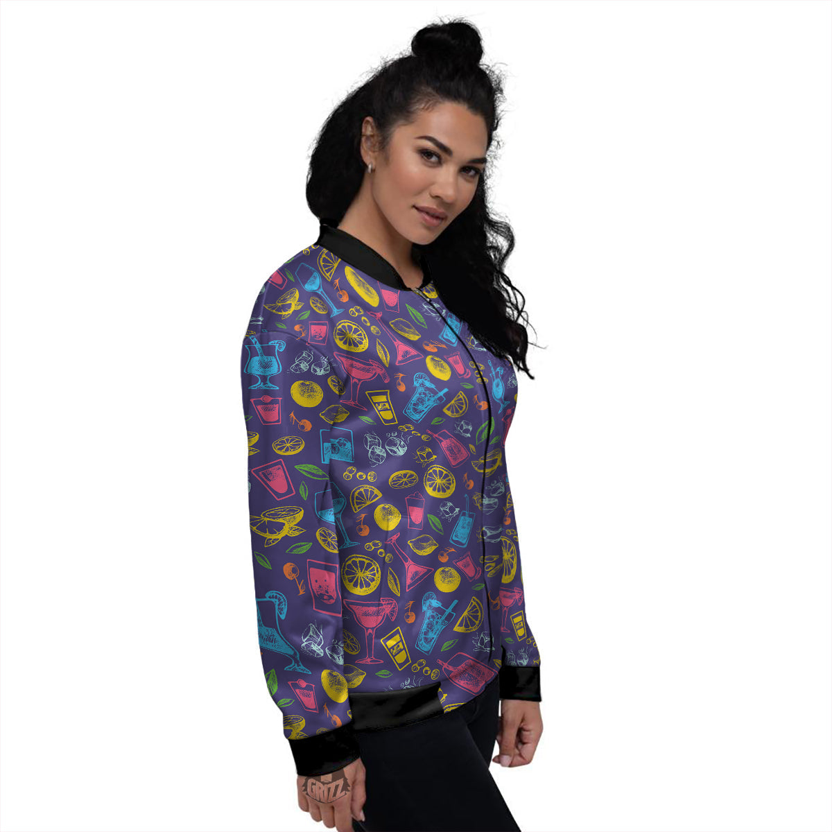 Cocktail Watercolor Print Pattern Women's Bomber Jacket-grizzshop
