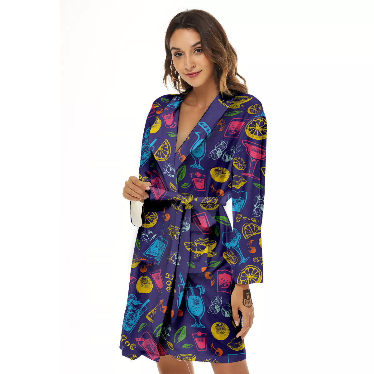 Cocktail Watercolor Print Pattern Women's Robe-grizzshop
